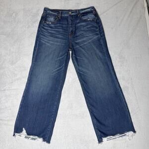 American Eagle Distressed Wide Leg Crop - Size 10 Long - Button Fly/Raw Hem